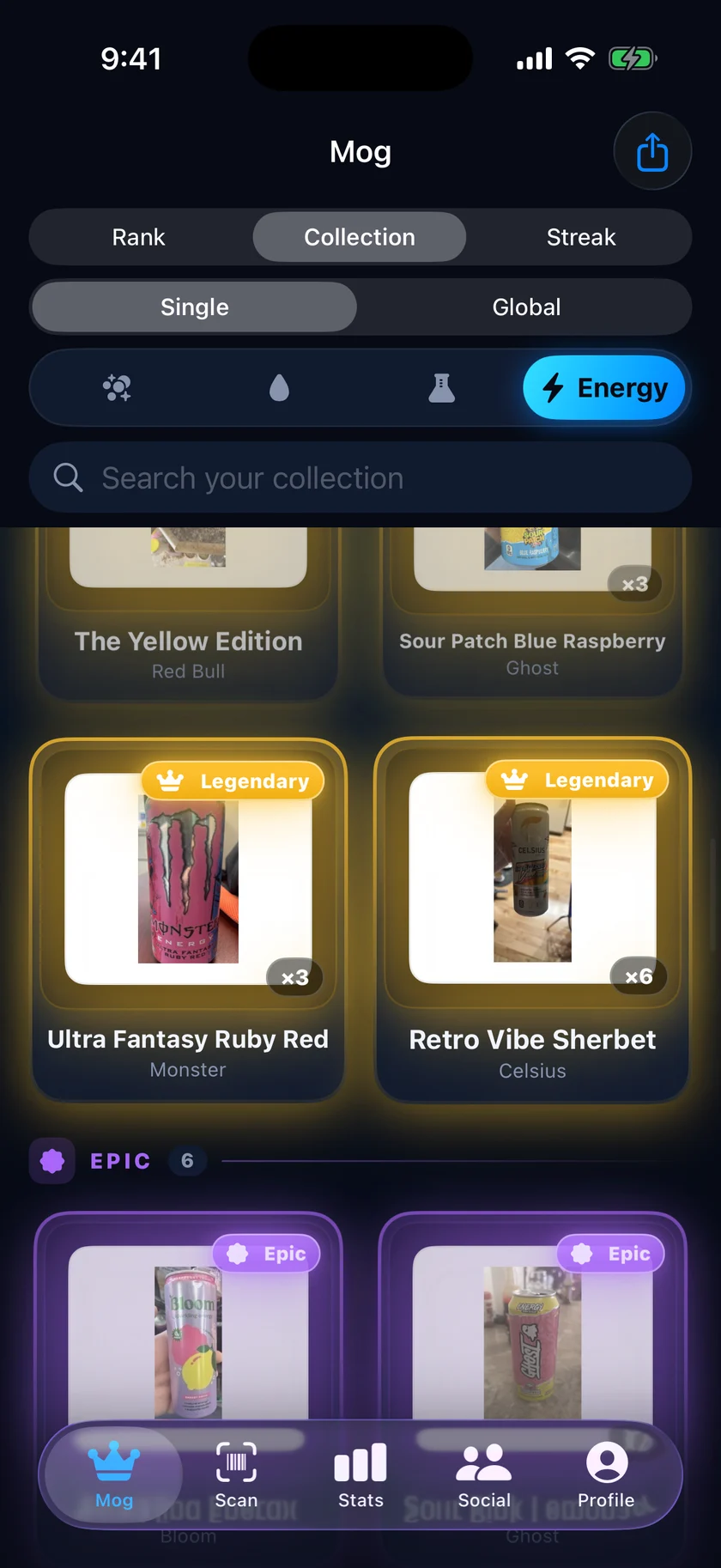 Shelf: your cans sorted by rarity, Legendary first